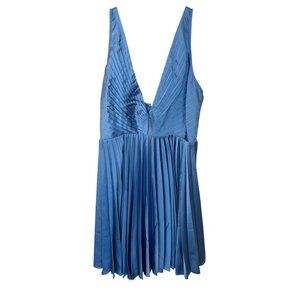 NEW Abercrombie & Fitch Giselle Pleated Mini Dress Blue Satin V-neck Size Medium